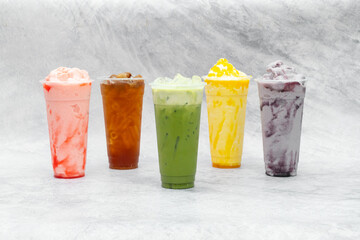 A brightly colored sweet drink made from fruit syrup. Blended with ice
