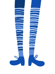 Playful illustration of long, striped blue legs with matching shoes, evoking a whimsical and fun aesthetic perfect for children's designs or quirky fashion concepts
