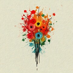 Vibrant bouquet of colorful flowers.  Abstract, expressive and artistic floral design.  Bold splashes of color