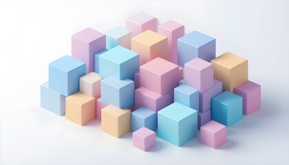 Obraz premium Isometric Pastel Cubes Stacked on a White Background