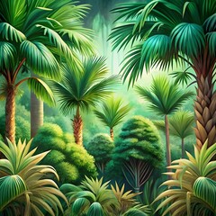view of green palm tree species with beautiful fol