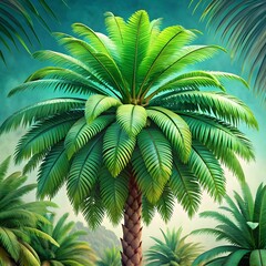 view of green palm tree species with beautiful fol