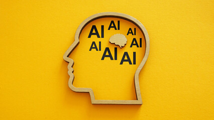 Head outline with brain and AI symbols representing artificial intelligence overload.