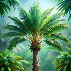 view of green palm tree species with beautiful fol