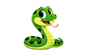 Cute Cartoon Green Snake with Big Eyes and a Happy Expression