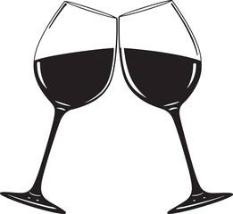Elegant wineglass pair silhouette vector illustration