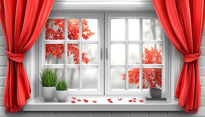 Red Curtains, Autumn View