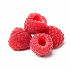 A small pile of four fresh raspberries isolated on a white background in a studio setting