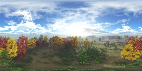 HDRI, environment map , Round panorama, spherical panorama, equidistant projection, panorama 360, Forest and swamp, 3d rendering