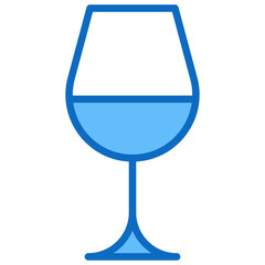 Wine Glass Blue Fill Outline Icon Vector Design - Classic wine glass, typically used to represent wine or fine dining