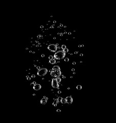 Small water drop underwater, Surface, White bubble, Liquid, Abstract, Isolated, Black background,...