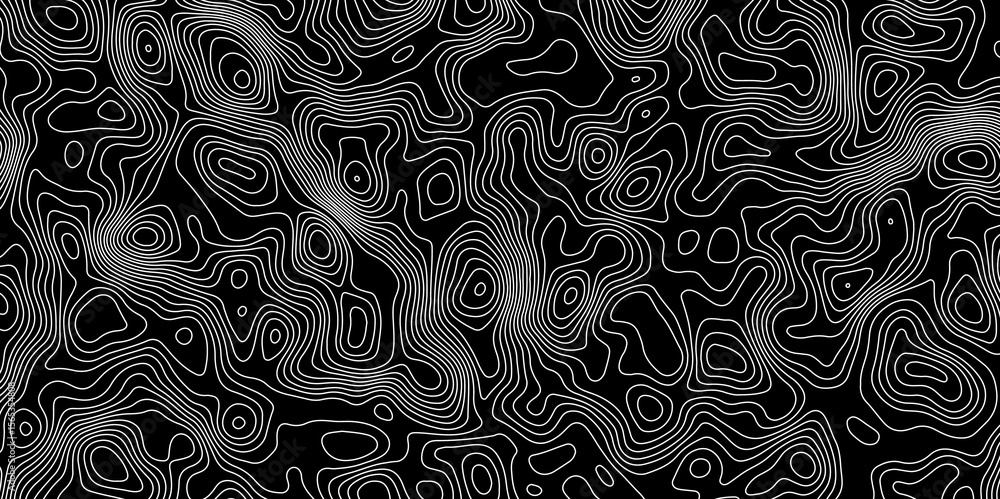 Poster black abstract topographic map with white contour lines design element for modern and minimal graphi