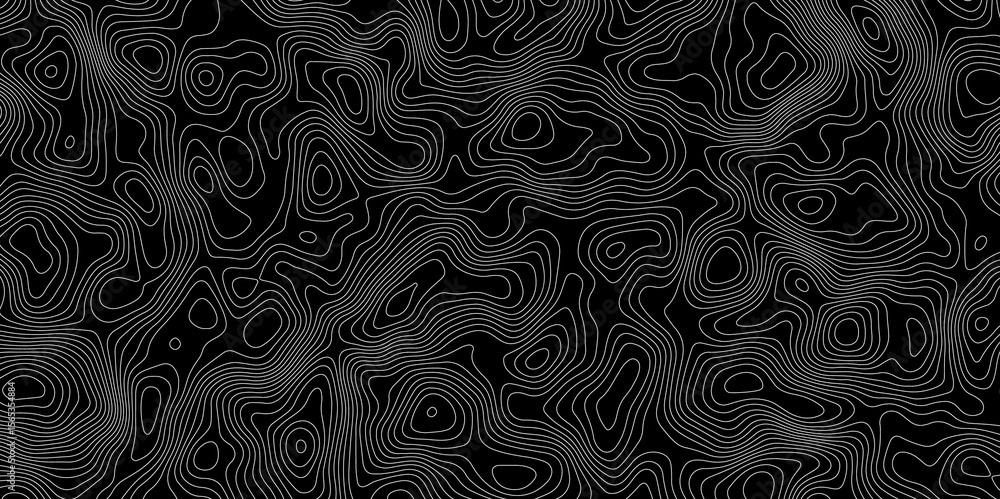 Poster black abstract topographic map with white contour lines design element for modern and minimal graphi