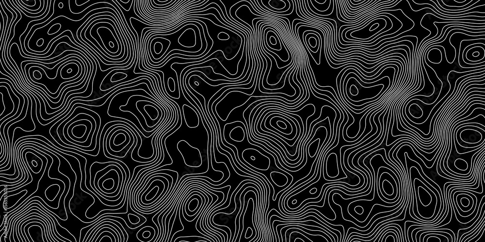 Poster abstract topographic map with white contour lines and black background depicting abstract terrain an