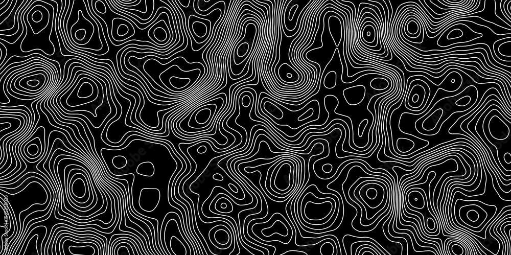 Poster abstract topographic map with white contour lines and black background depicting abstract terrain an
