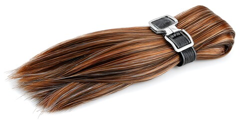 Brown hair strands with metal clasp