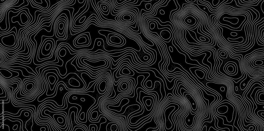 Poster abstract topographic map with white contour lines and black background depicting abstract terrain an