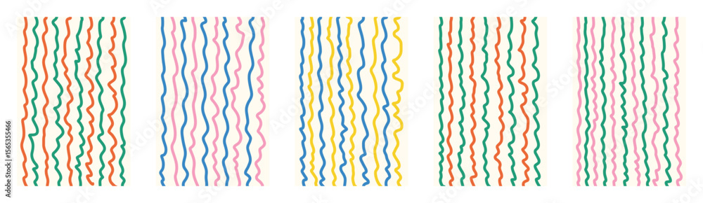 Poster colorful vector child doodle squiggly wavy line backgrounds. abstract vibrant maze pattern design. p