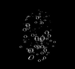 Small water drop underwater, Surface, White bubble, Liquid, Abstract, Isolated, Black background,...
