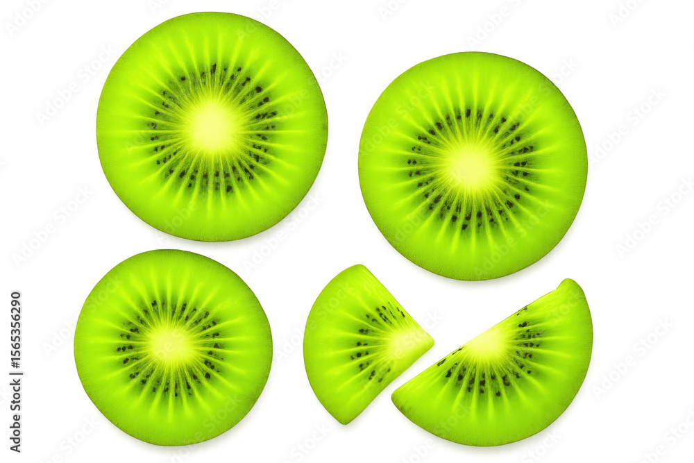 Poster kiwi slices with visible seeds and juicy pulp create a vibrant and refreshing image, perfect for foo