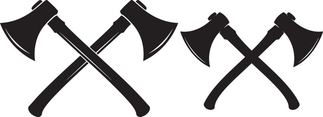 Vintage crossed axes silhouette vector illustration