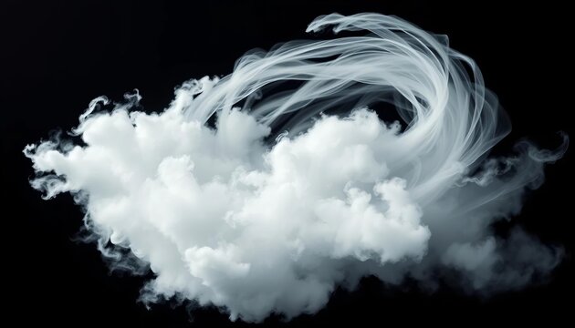 Ethereal white cloud, swirling, isolated on black,  digital,  soft - Powered by Adobe