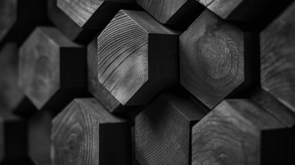 Interlocking wooden hexagon tiles with shadow effects, creating a brooding abstract backdrop perfect for smartphone lock screen or desktop wallpaper.