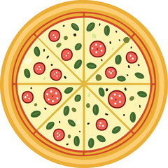 A delicious pepperoni and olive pizza, perfectly sliced into eight servings, ready to be enjoyed.