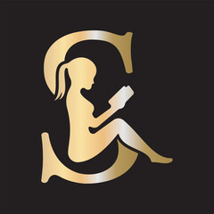 Man Book Logo combine with letter S vector template