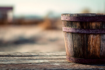 Naklejka premium Retro old barrel and blurred background