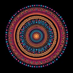 Vibrant circular mandala with intricate detailing and warm color palette
