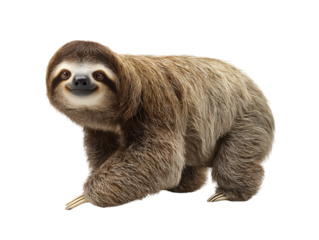 A heartwarming depiction of a smiling sloth, isolated on a white background