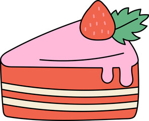 Cake Strawberry Watercolor Style Illustration