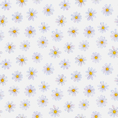 Watercolor chamomile flowers. Beautiful floral seamless pattern