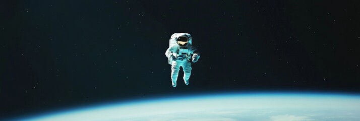 Astronaut performing extravehicular activity, floating in the vast expanse of space with the earth's horizon and the universe filled with stars creating a breathtaking backdrop