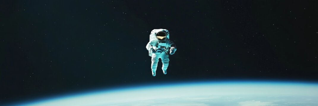 Astronaut performing extravehicular activity, floating in the vast expanse of space with the earth's horizon and the universe filled with stars creating a breathtaking backdrop