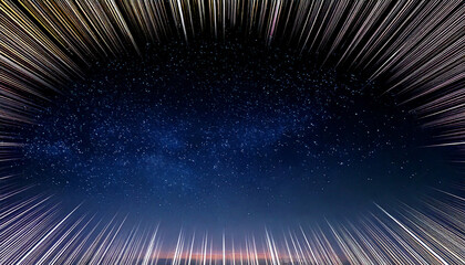 A dark night sky background with subtle fireworks behind translucent stripes along the top and bottom edges