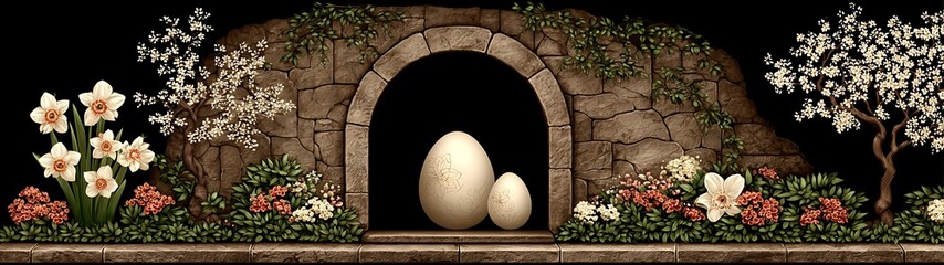 Garden archway with eggs