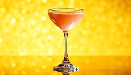 Elegant cosmopolitan cocktail in coupe glass, gold background, celebration, night