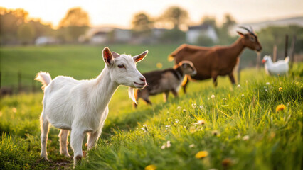 White Goat Kid Idyllic Sunset