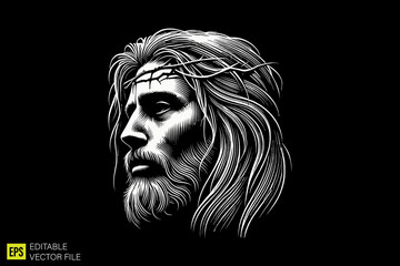 jesus christ head  illustration dark art scary creepy style tattoo vector black and white background templates