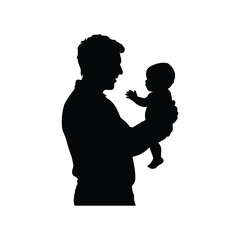 Silhouette of a father holding his baby looking lovingly at each other