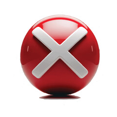 Fototapeta premium Glossy red sphere with a white x mark symbol isolated on a white background