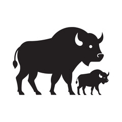 Buffalo And Calf Walking Together Silhouette