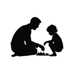 Father and Child Sharing Quality Time Playing Checkers in Silhouette