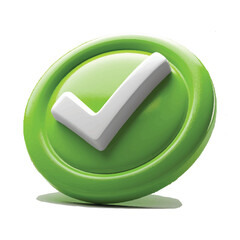 Glossy green button with white check mark symbol indicating success or approval