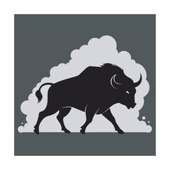 Charging Buffalo Kicking Up Dust Illustration