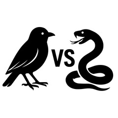 Obraz premium Black and White Silhouette Illustration: Bird vs. Snake Combat - Nature, Conflict, and Wildlife Battle Concept