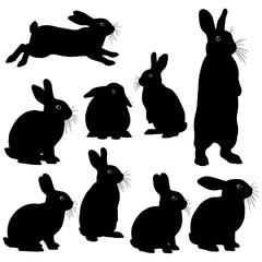 Obraz premium Clip Art Set Black Rabbit Silhouettes vector 