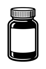 Black and White Vector Illustration of a Medicine Pill Bottle with Blank Label - Ideal for Health and Pharmaceutical Designs